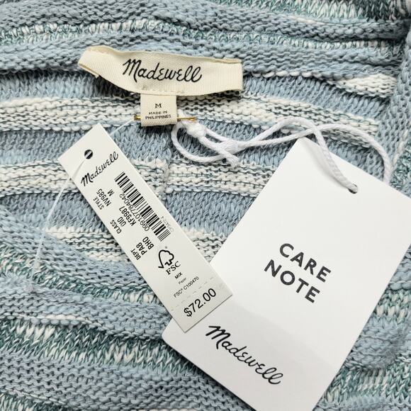 Madewell Crewneck Long Drop Sleeve Knit Sweater Tee Stripe Blue Horizon Medium - Picture 8 of 9